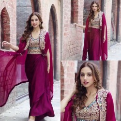 Partywear shrug sharara jacket suit
